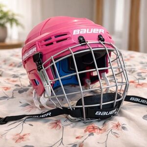 Bauer Youth Pink Hockey Helmet with Silver Cage
